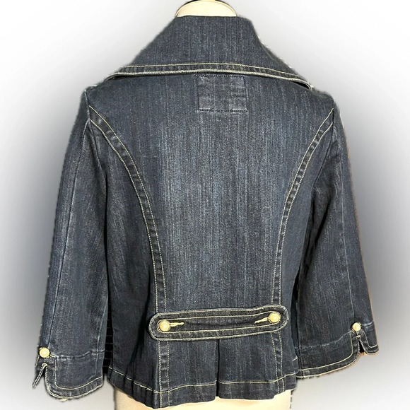 LAL (Live a Little) Dark Wash Stretch Denim Jacket, pearl buttons, M - Picture 3 of 5